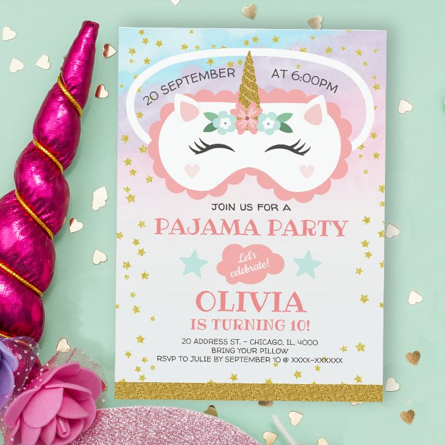 Unicorn Pajama Party Inbjudningar (Skapare uppladdad)