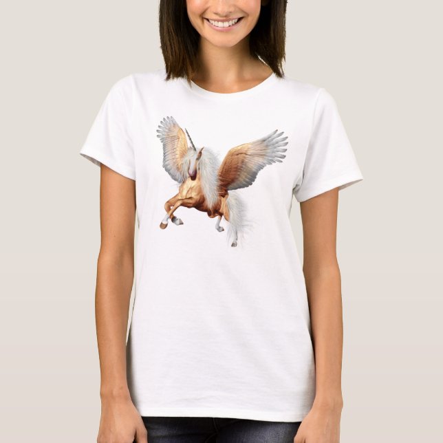 Unicorn Palomino Pegasus Horse Lover T Shirt (Framsida)