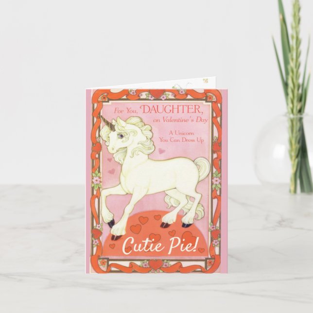 Unicorn Papper Doll Valentine för dotter Helgkort (Framsida)