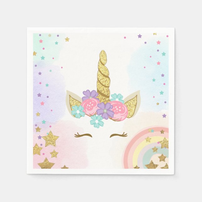 Unicorn Pappersservett Rosa Guld Magic Birthday (Framsidan)