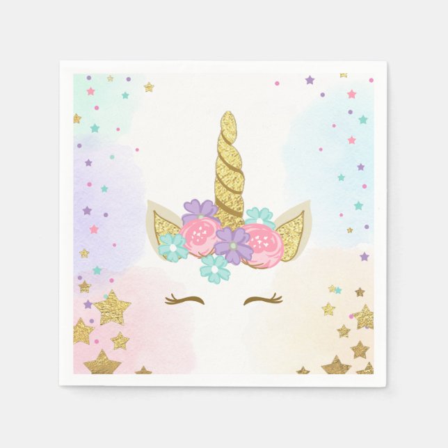 Unicorn Pappersservett Rosa Guld Magic Birthday (Framsidan)