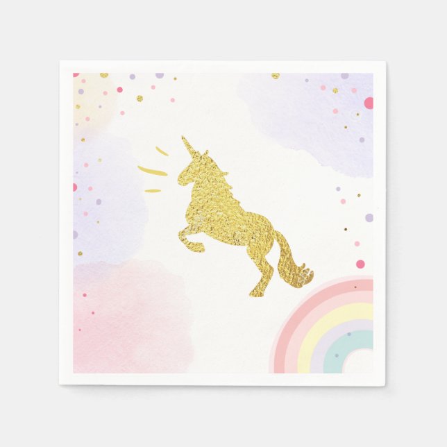 Unicorn Pappersservett Rosa Guld Magic Birthday (Framsidan)