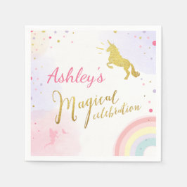 Unicorn Pappersservett Rosa Guld Magic Birthday