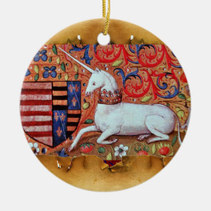 UNICORN PARCHMENT MED RED RUBY GEMSTONE JULGRANSPRYDNAD KERAMIK