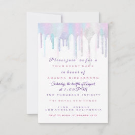 Unicorn Party 1:e Baby Holograph Rosa Lila Inbjudningar