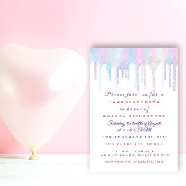 Unicorn Party 1:e Baby Holograph Rosa White Inbjudningar