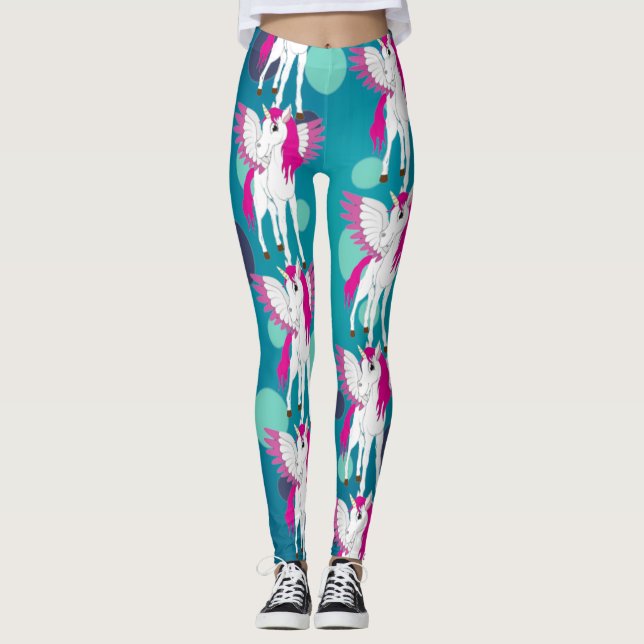Unicorn Party Blue Dots Leggings (Framsida)