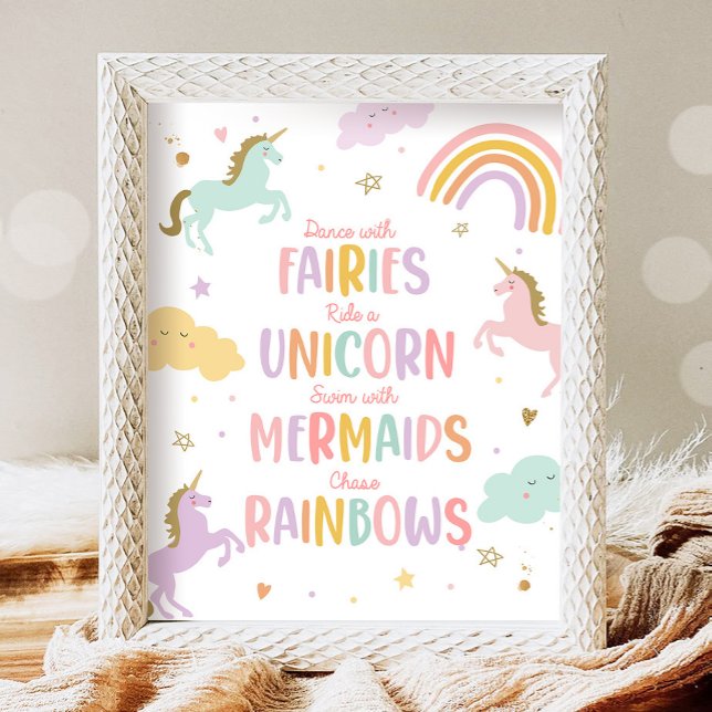 Unicorn Party Dance med Älvor Ride a Unicorn Poster (Skapare uppladdad)