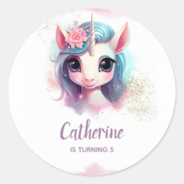Unicorn Party Favoriter Märkre-etikett Runt Klistermärke