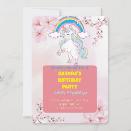 Unicorn Party-inbjudan | Anpassningsbar Girl Birth Inbjudningar