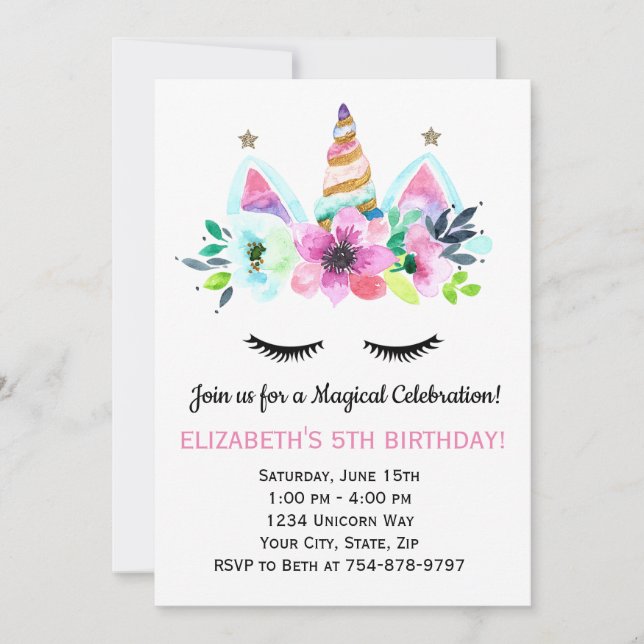 Unicorn Party-inbjudan - Magic Firande Inbjudningar (Framsida)
