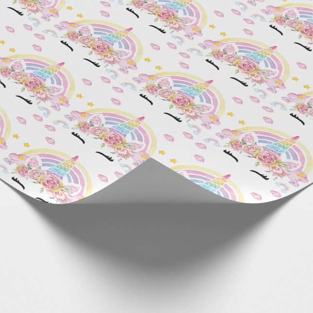 Unicorn Party Rainbow Glitter Presentpapper (Hörn)