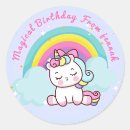 Unicorn Party Round Sticker Runt Klistermärke