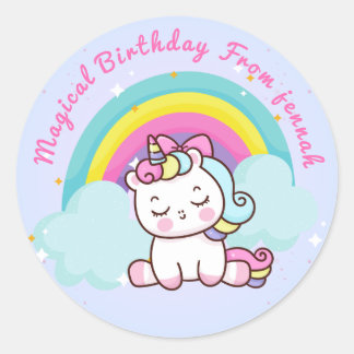 Unicorn Party Round Sticker Runt Klistermärke
