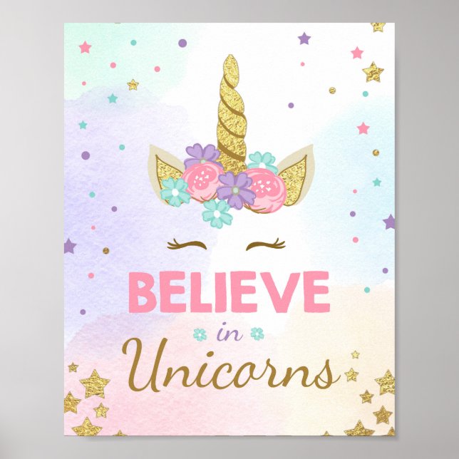 Unicorn Party Sign Tro på årsdagen av Unicorns föd Poster (Framsidan)