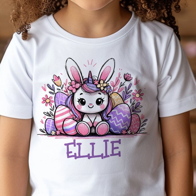 Unicorn Påsk T-Shirt Custom Name Girls Bunny (Kids name Easter t-shirt)