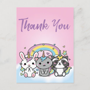 Unicorn Pastel Girls Birthday Tack Vykort