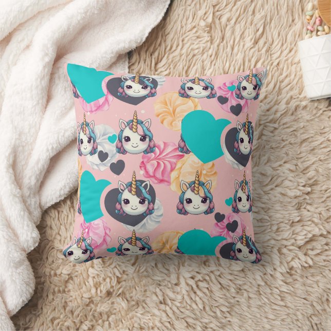 Unicorn Pastel Heart Skriv ut Kudde (Filt)