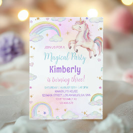 Unicorn Pastel Rainbow Birthday-inbjudan Inbjudningar
