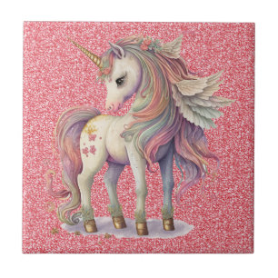 Unicorn Pastel Rainbow Färg Rosa Glitter Gnistra Kakelplatta