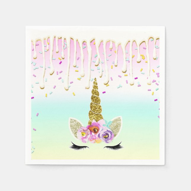 Unicorn Pastel Rainbow Frosting Drip Birthday Pappersservett (Framsidan)