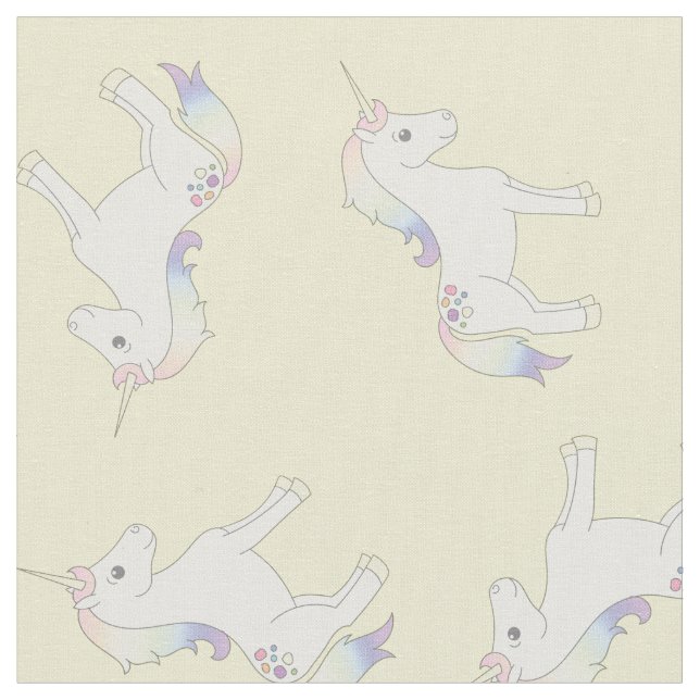 Unicorn Pastel Rainbow Gult Tyg (Närbild)