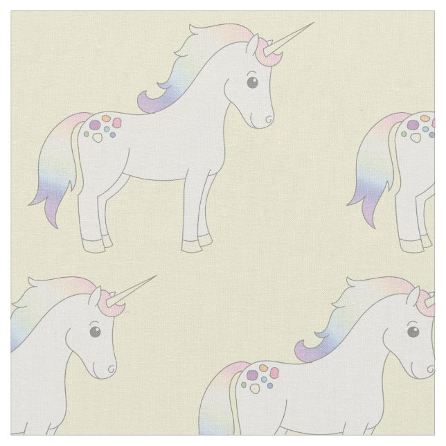 Unicorn Pastel Rainbow Gult Tyg (Närbild)