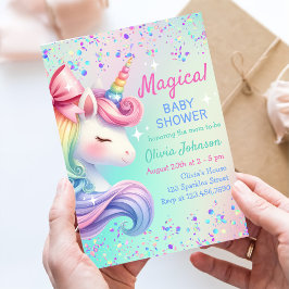 Unicorn Pastel Rainbow Magic Baby Shower Inbjudningar