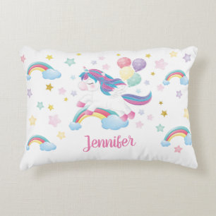 Unicorn Pastel Rainbow Personlig Namn Cute Prydnadskudde