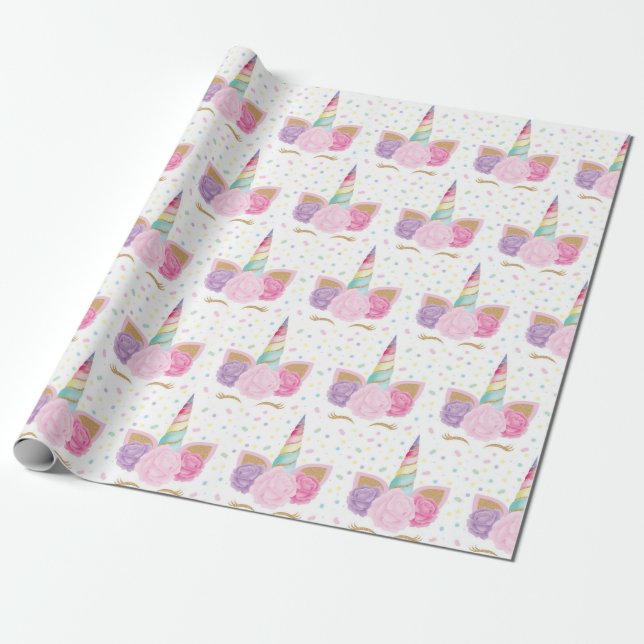 Unicorn Pastel Rosa Girly Rainbow Birthday Presentpapper (Utrullad)