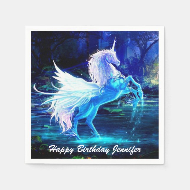 Unicorn Pegasus Fantasy i Moonlight Birthday Pappersservett (Framsidan)