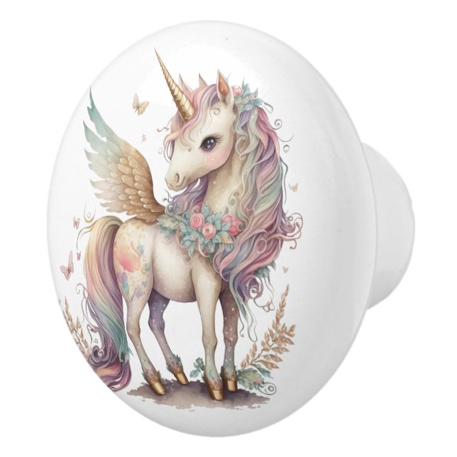 Unicorn Pegasus Fantasy Pastel Rosa Blue Knopp (Höger)
