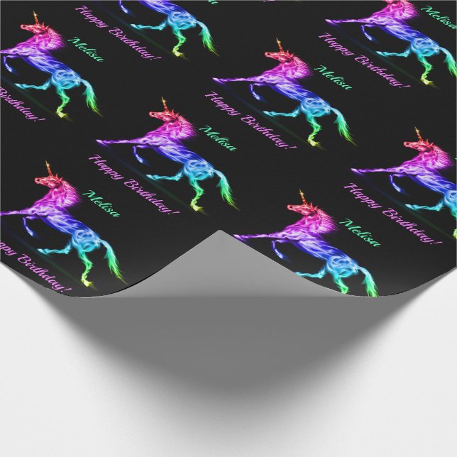 Unicorn Personalize Namn Grattis på födelsedagen G Presentpapper (Hörn)