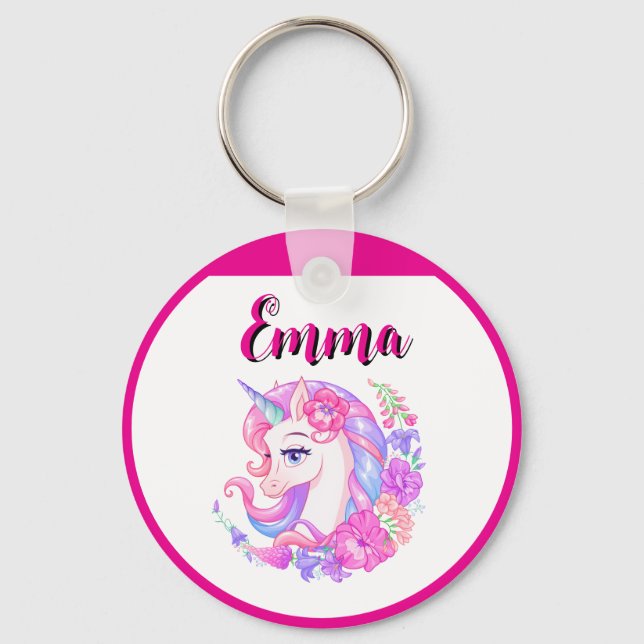 unicorn & personalize your name  nyckelring (Framsida)