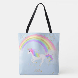 Unicorn Personlig Bag | Guld Rainbow Tygkasse