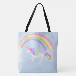 Unicorn Personlig Bag Guld Rainbow Tygkasse