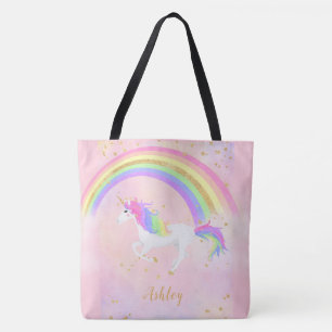 Unicorn Personlig Bag Rosa Guld Rainbow Tygkasse