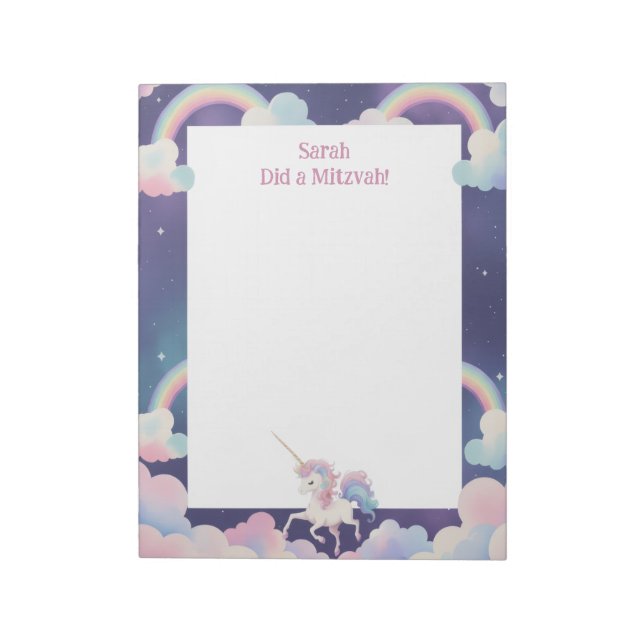 Unicorn Personlig Mitzvah Note Pad Anteckningsblock (Roterad)
