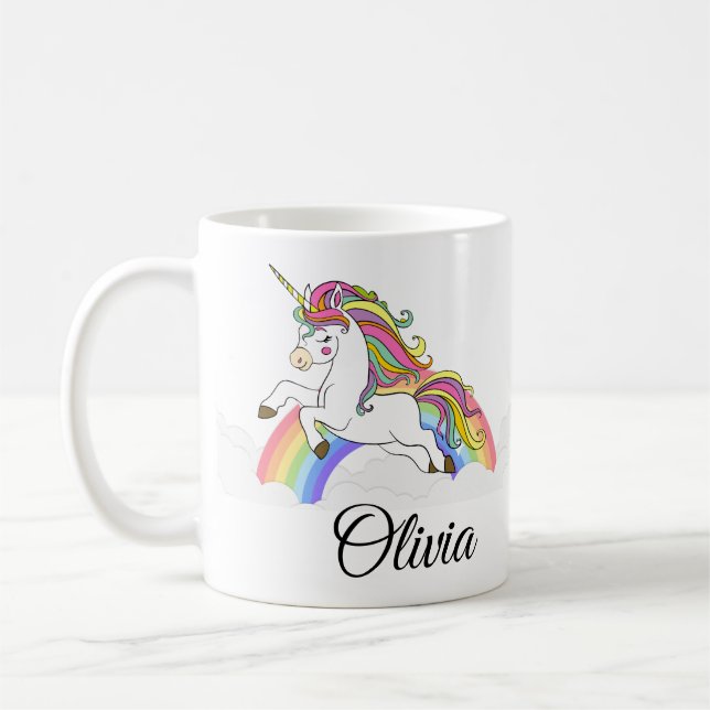 Unicorn Personlig Namn Cute Coffee Kaffemugg (Vänster)