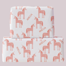 Unicorn Personlig Namn Rosa Presentpapper