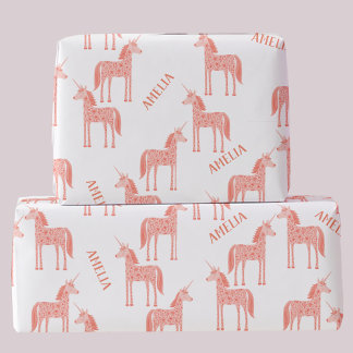 Unicorn Personlig Namn Rosa Presentpapper