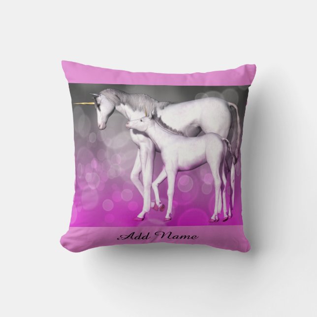 Unicorn Personlig Rosa Lila Pillow Kudde (Framsida)