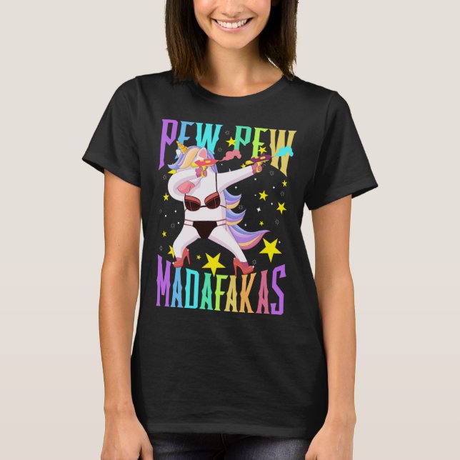 Unicorn Pew Pew Madafakas Dabbing Unicorn Roligt S T Shirt (Framsida)