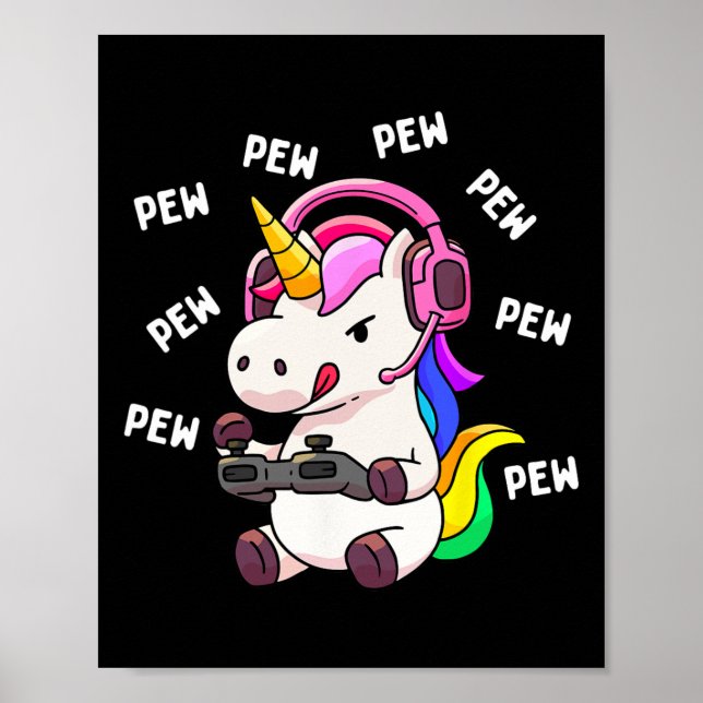 Unicorn Pew Pew Unicorns Älskare Video Game Gamer  Poster (Framsidan)