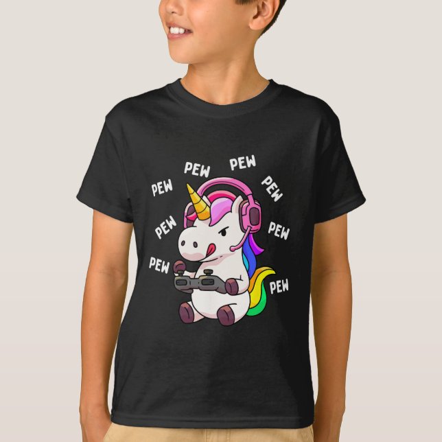 Unicorn Pew Pew Unicorns Älskare Video Game Gamer  T Shirt (Framsida)