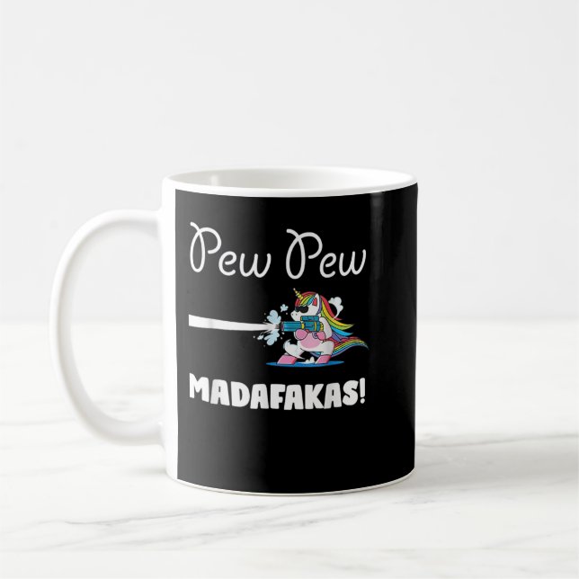 Unicorn PewPewPew Madafakas Unicorn Crazy Pew Funn Kaffemugg (Vänster)