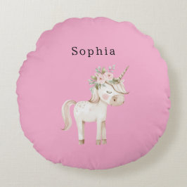 Unicorn Pink Floral Rund Kudde