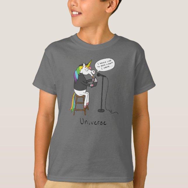 Unicorn Poet Cute Tecknad T Shirt (Framsida)