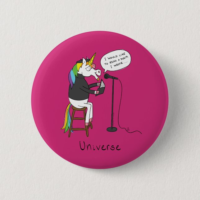 Unicorn Poetry Funny Cute Tecknad Knapp (Framsida)