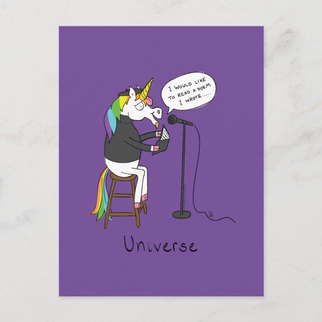 Unicorn Poetry Poet Funny Vykort (Framsida)